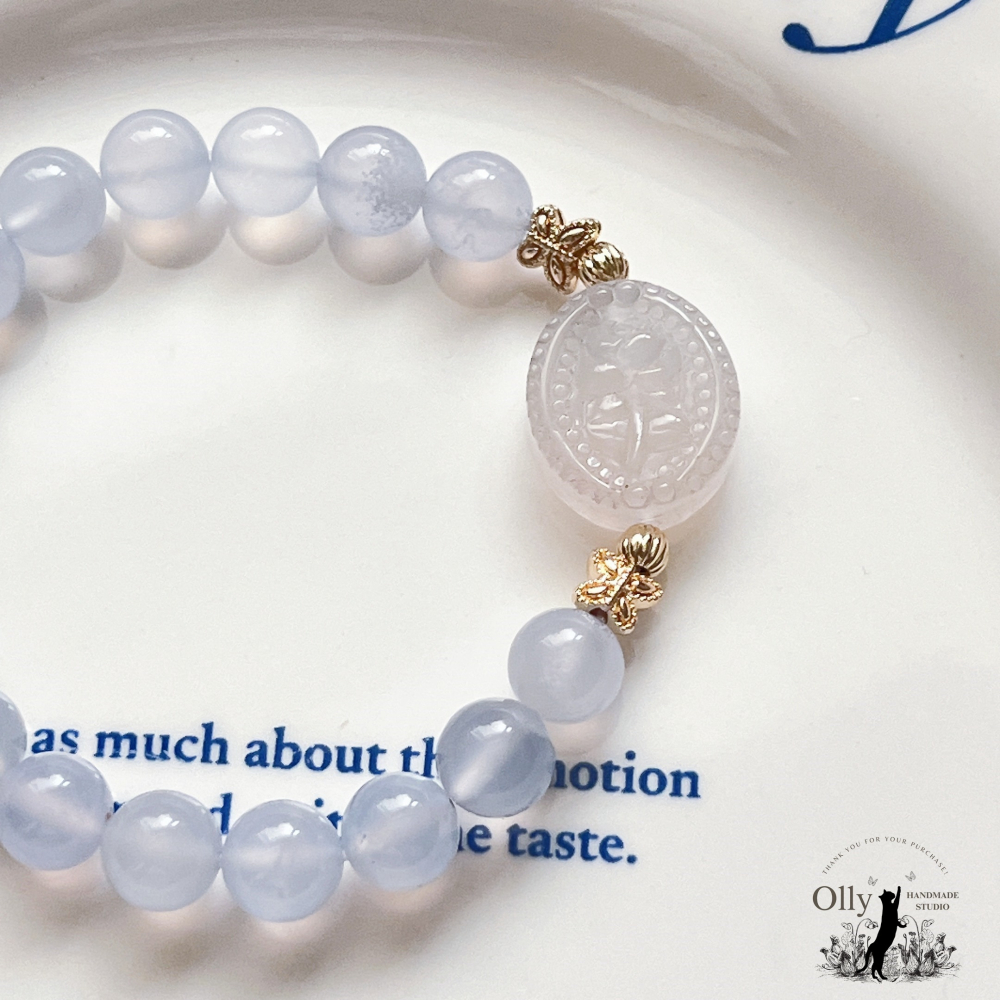 【Olly】設計款【晨曦玫瑰】藍玉髓 阿拉善 彈性手鍊 彈性手串-細節圖4