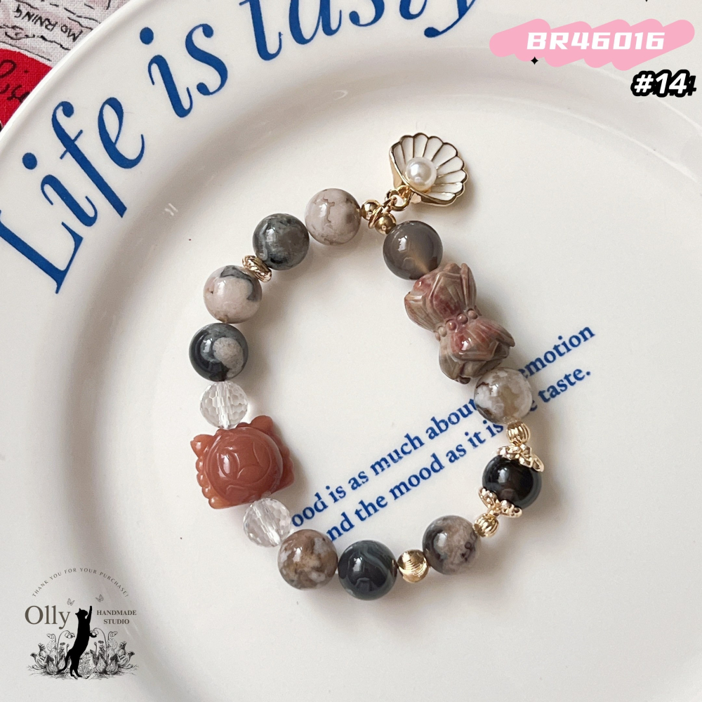 【Olly】設計款【櫻華映蓮】黑櫻花 阿拉善 珊瑚玉 彈性手鍊-細節圖2