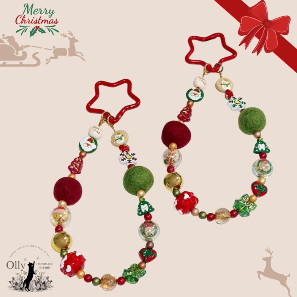 【Olly】星氈低語B-G 手機掛鍊 包掛 車掛 聖誕節 耶誕節 交換禮物 星星鑰匙扣 鑰匙圈 節日 雪花 聖誕老人 雪-細節圖5