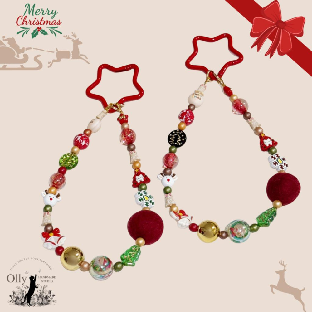 【Olly】星氈低語B-G 手機掛鍊 包掛 車掛 聖誕節 耶誕節 交換禮物 星星鑰匙扣 鑰匙圈 節日 雪花 聖誕老人 雪-細節圖6