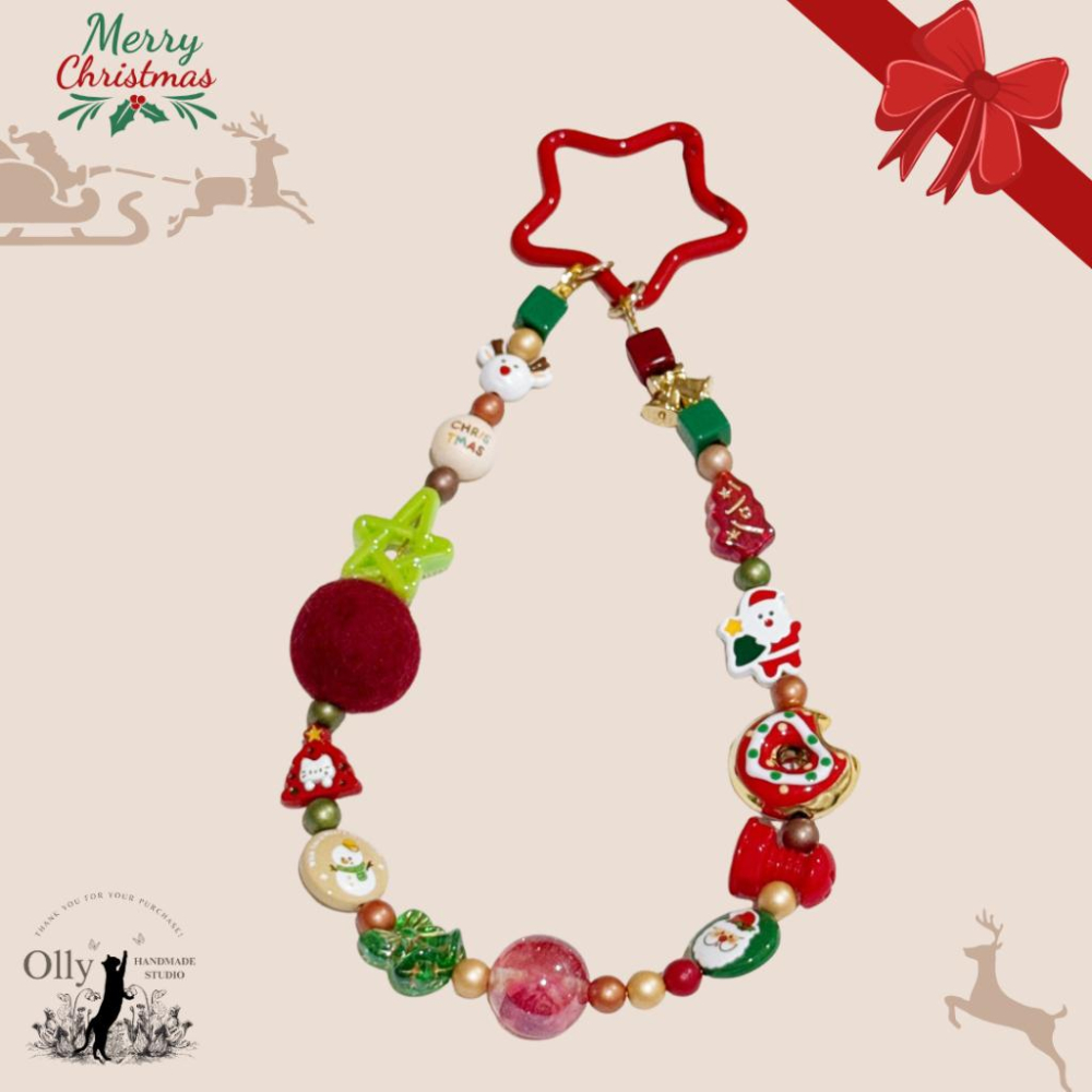 【Olly】星氈低語B-G 手機掛鍊 包掛 車掛 聖誕節 耶誕節 交換禮物 星星鑰匙扣 鑰匙圈 節日 雪花 聖誕老人 雪-細節圖7