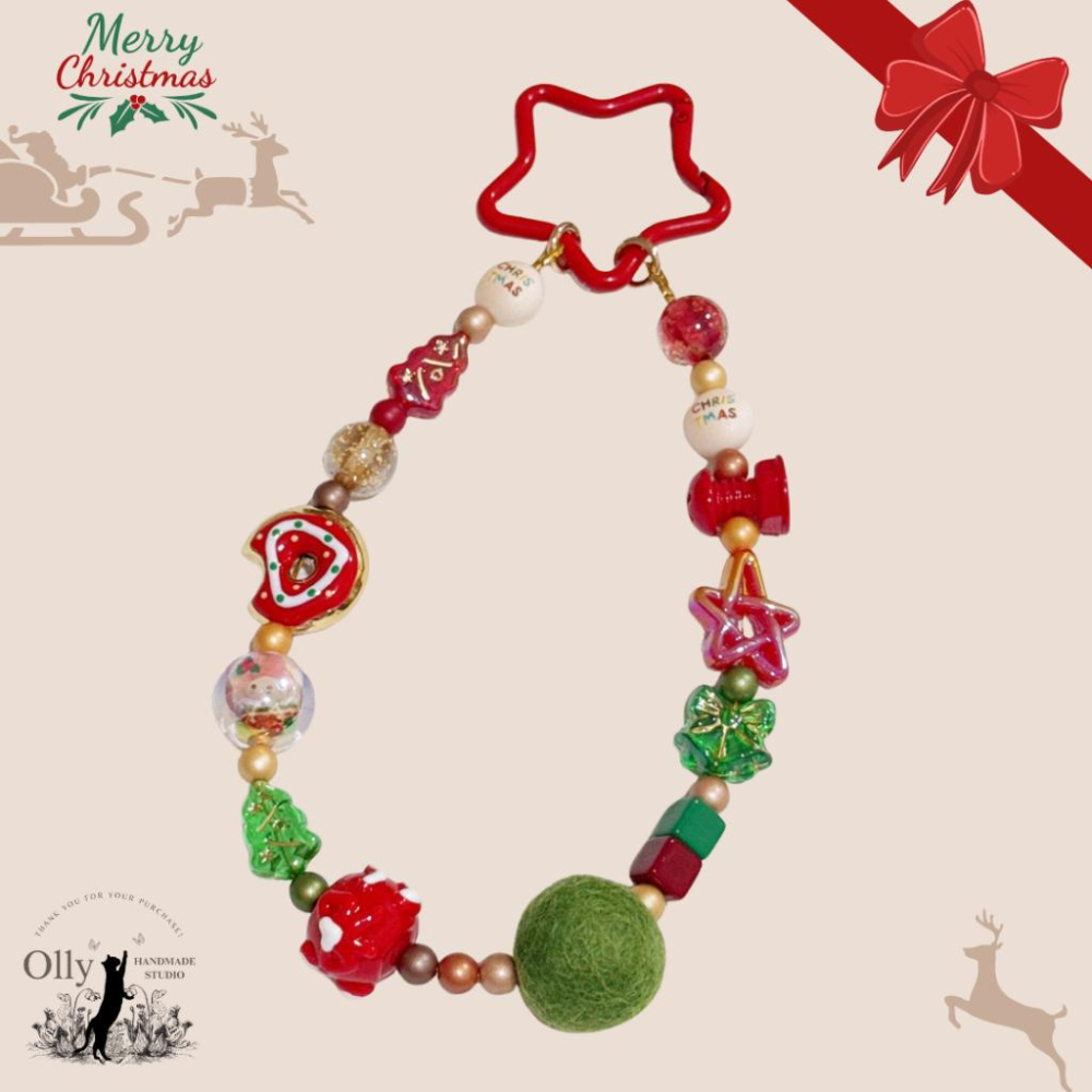 【Olly】星氈低語B-G 手機掛鍊 包掛 車掛 聖誕節 耶誕節 交換禮物 星星鑰匙扣 鑰匙圈 節日 雪花 聖誕老人 雪-細節圖8