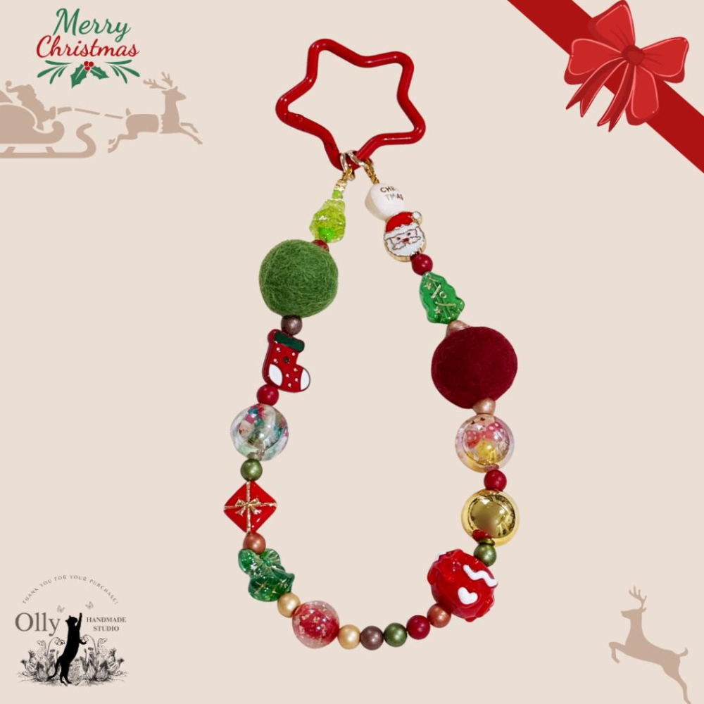 【Olly】星氈低語A 枴杖糖星願 手機掛鍊 包掛 車掛 聖誕節 耶誕節 交換禮物 可拆式 兩用鑰匙扣 鑰匙圈 節日-細節圖8