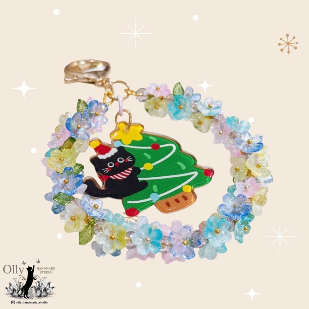 【Olly】鈴蘭聖誕花圈吊飾 🎄 聖誕樹 聖誕貓咪 (交換禮物 /聖誕禮物) 車掛 包掛 鑰匙圈 生日禮物 耶誕節-細節圖2