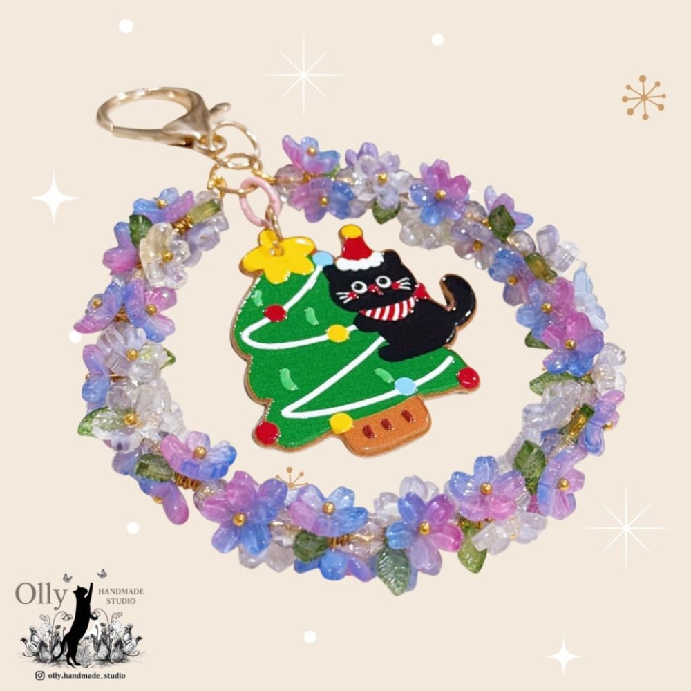 【Olly】鈴蘭聖誕花圈吊飾 🎄 聖誕樹 聖誕貓咪 (交換禮物 /聖誕禮物) 車掛 包掛 鑰匙圈 生日禮物 耶誕節-細節圖3