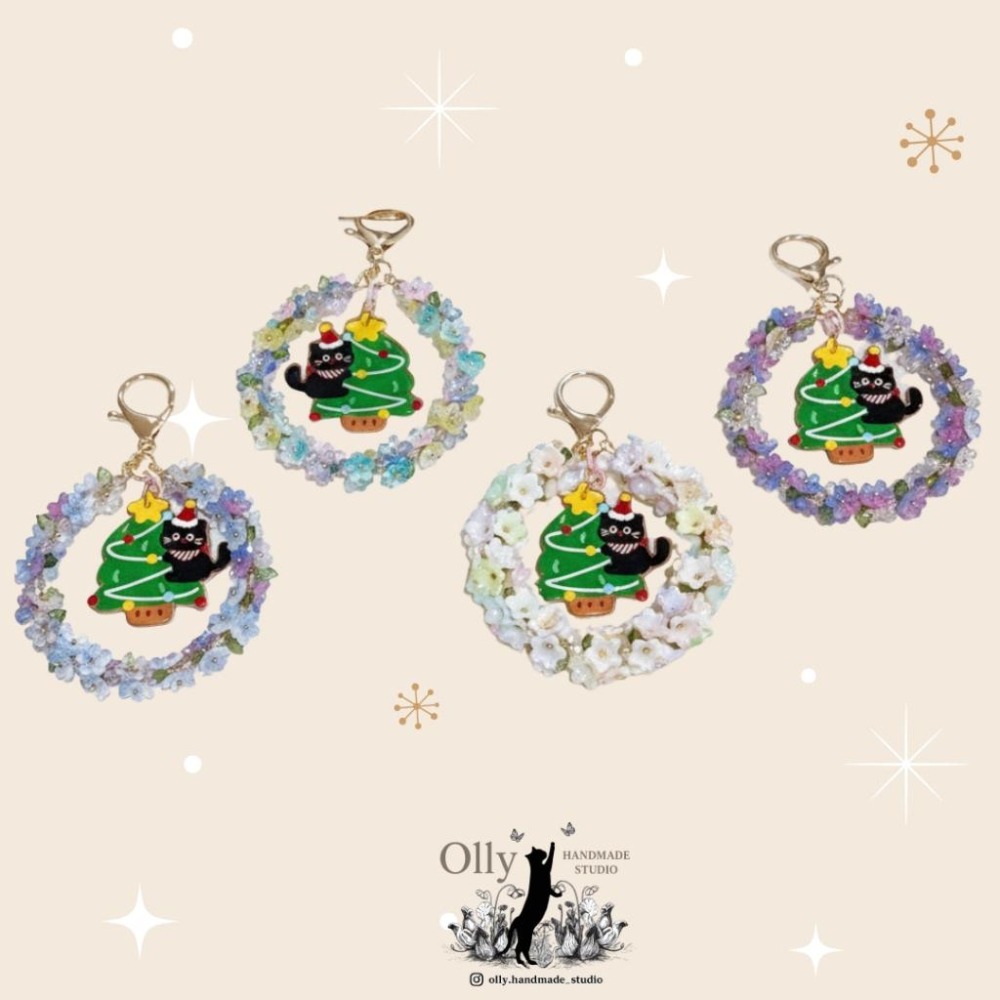 【Olly】鈴蘭聖誕花圈吊飾 🎄 聖誕樹 聖誕貓咪 (交換禮物 /聖誕禮物) 車掛 包掛 鑰匙圈 生日禮物 耶誕節-細節圖4