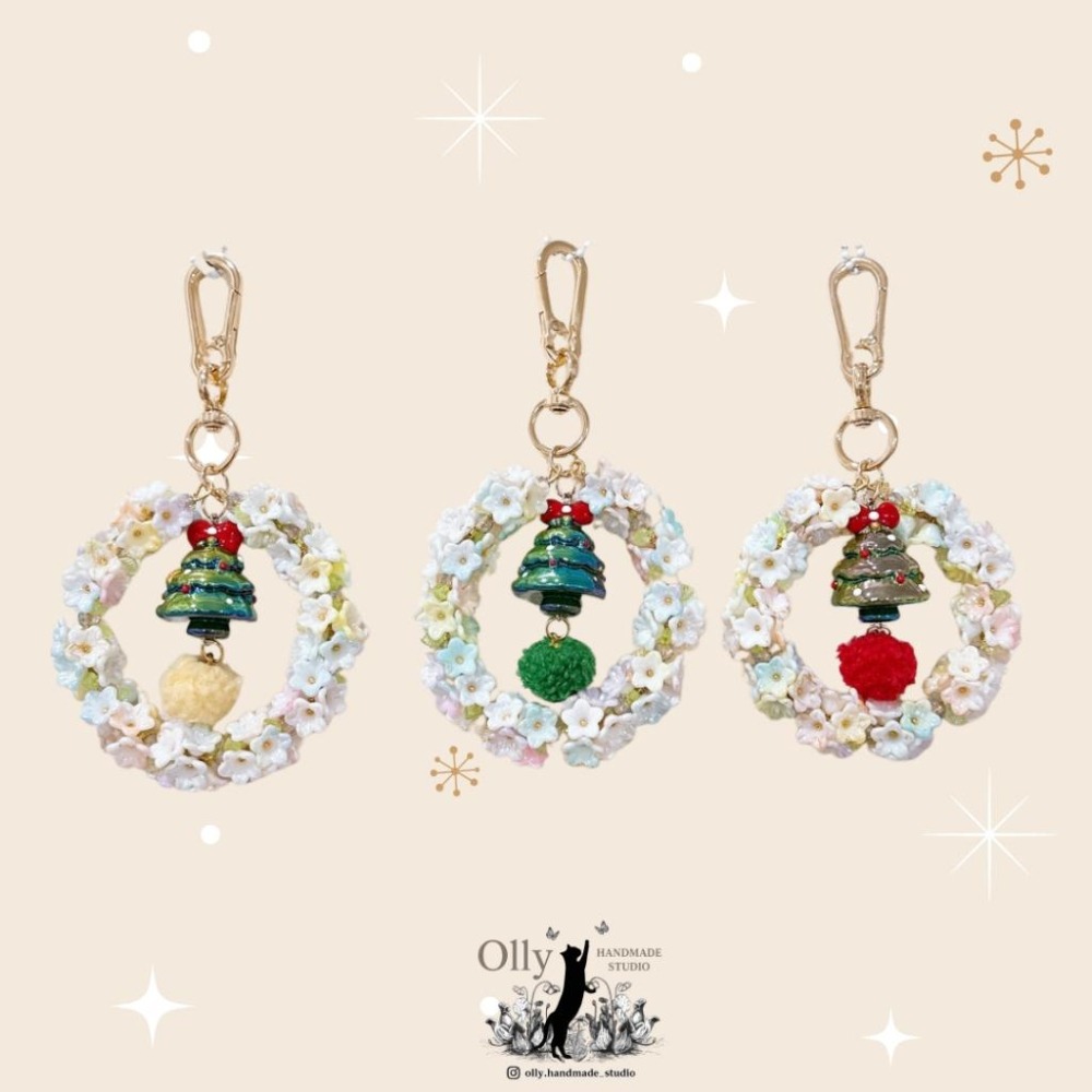 【Olly】鈴蘭聖誕花圈吊飾 🎄 聖誕樹 聖誕貓咪 (交換禮物 /聖誕禮物) 車掛 包掛 鑰匙圈 生日禮物 耶誕節-細節圖5