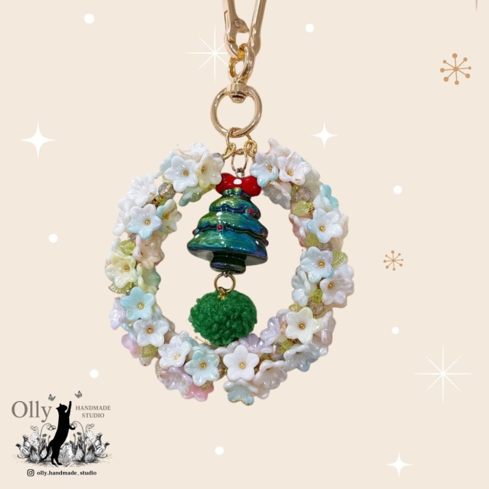 【Olly】鈴蘭聖誕花圈吊飾 🎄 聖誕樹 聖誕貓咪 (交換禮物 /聖誕禮物) 車掛 包掛 鑰匙圈 生日禮物 耶誕節-細節圖6
