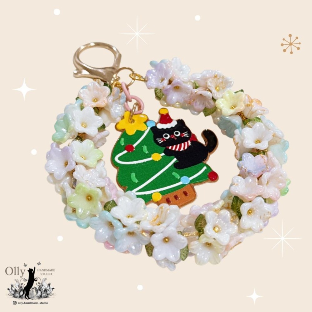 【Olly】鈴蘭聖誕花圈吊飾 🎄 聖誕樹 聖誕貓咪 (交換禮物 /聖誕禮物) 車掛 包掛 鑰匙圈 生日禮物 耶誕節-細節圖7