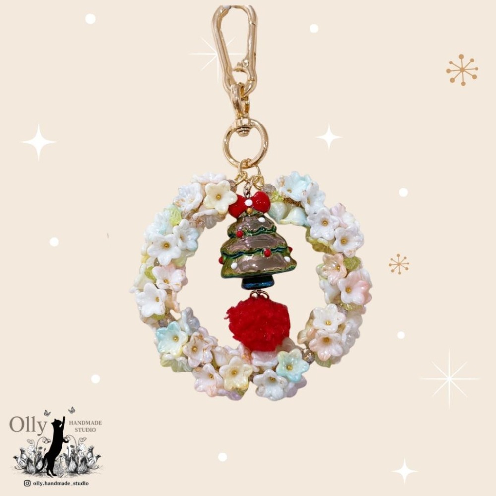 【Olly】鈴蘭聖誕花圈吊飾 🎄 聖誕樹 聖誕貓咪 (交換禮物 /聖誕禮物) 車掛 包掛 鑰匙圈 生日禮物 耶誕節-細節圖8