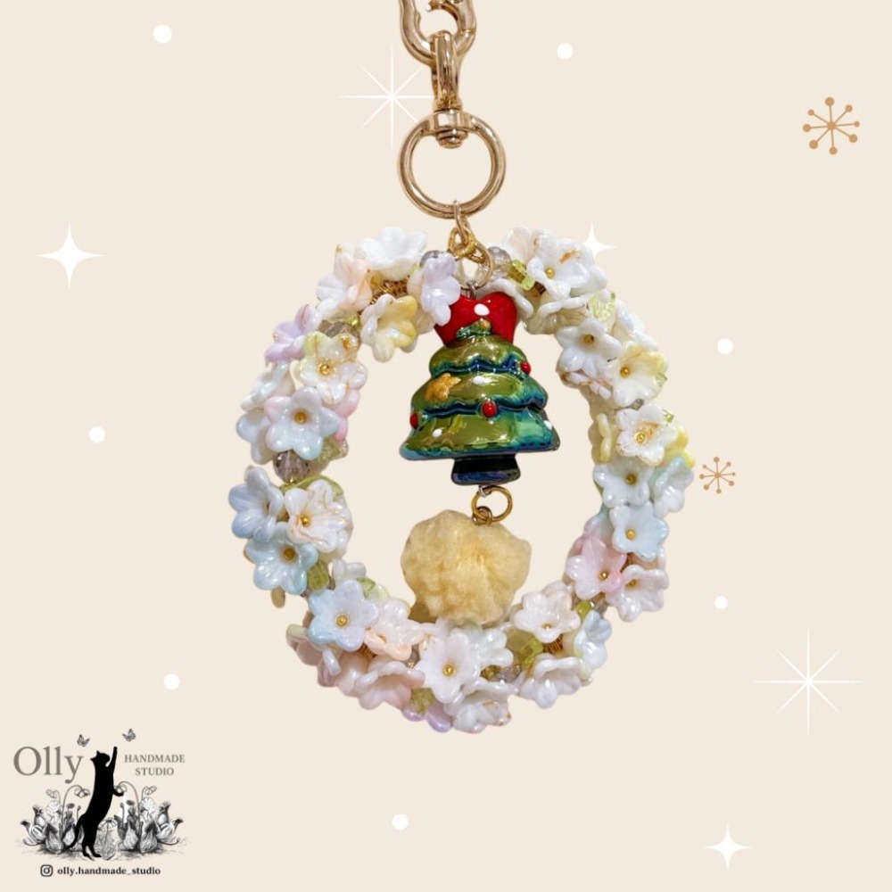 【Olly】鈴蘭聖誕花圈吊飾 🎄 聖誕樹 聖誕貓咪 (交換禮物 /聖誕禮物) 車掛 包掛 鑰匙圈 生日禮物 耶誕節-細節圖9