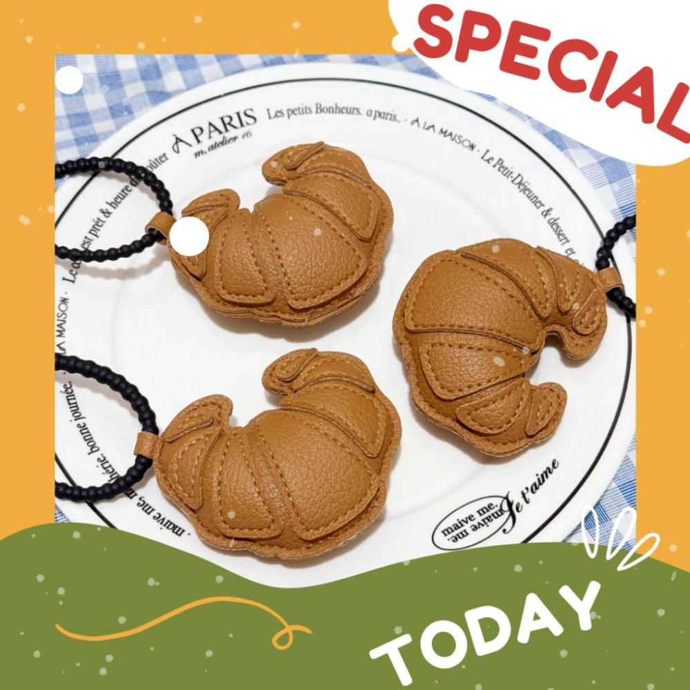 【Olly】Croissant Softie 皮質可頌鑰匙圈 包掛 耶誕節 交換禮物 聖誕禮物 生日禮物 仿真食物 搞怪-細節圖2