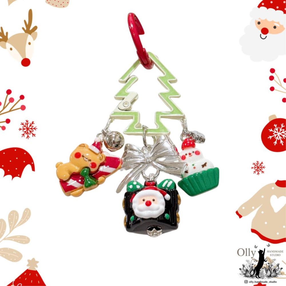Olly】聖誕樹精靈鑰匙圈 🎄 吊飾 掛飾 包掛 交換禮物 耶誕節禮物 聖誕節 送禮 聖誕樹 XMAS 麋鹿 薑餅人-細節圖3