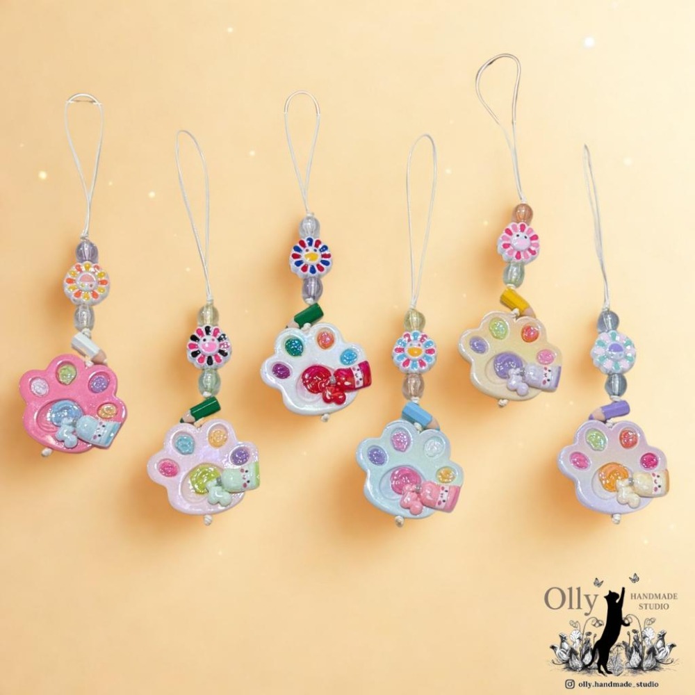【Olly】貓掌調色盤 串珠 吊飾 蠟繩吊飾 車掛 包掛 生日禮物 交換禮物 手作 可愛掛飾 畫盤-細節圖2