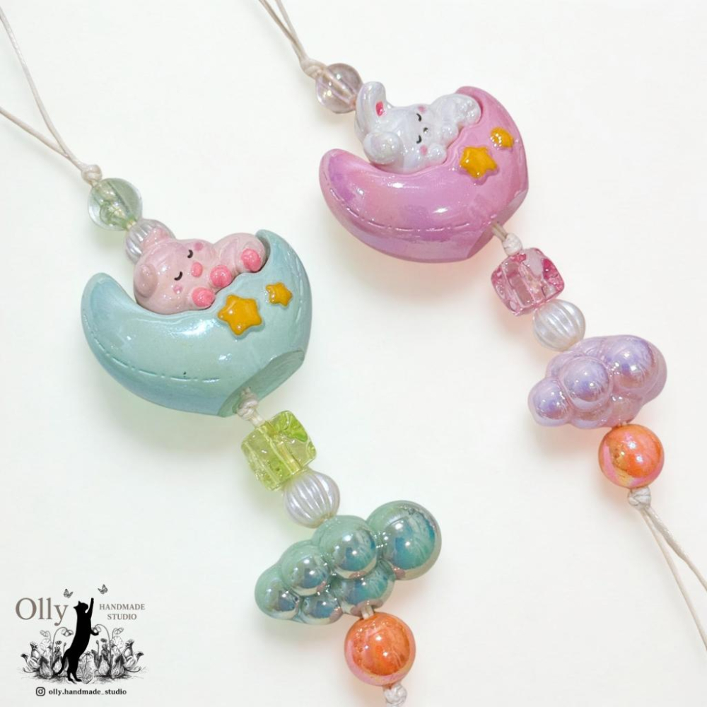 【Olly】【晚安月亮 睡眠寶寶】立體吊飾 包掛 車掛 串珠掛飾 串珠 床頭掛飾 夢幻 雲朵 睡眠動物 生日禮物 交換禮-細節圖7