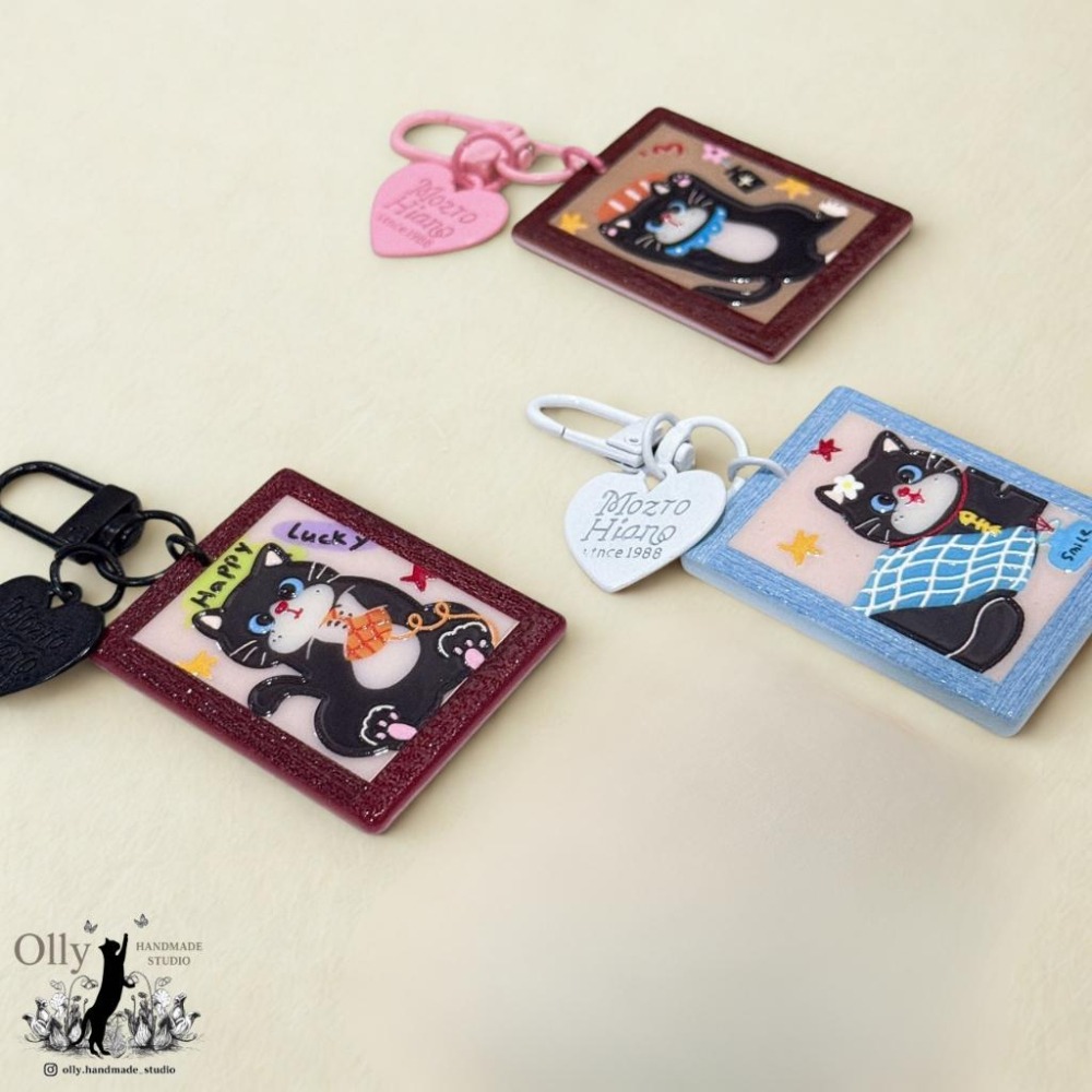 【Olly】賓士貓立體畫框 雙面浮雕 吊飾 鑰匙圈 立體浮雕 藝術吊飾 生日禮物 交換禮物 鑰匙圈 貓咪 貓奴 黑貓-細節圖3