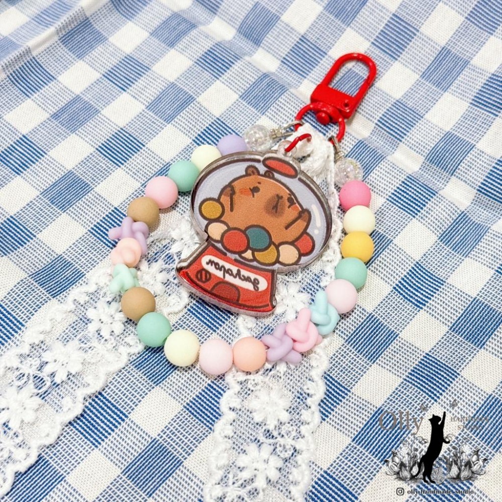 【Olly】馬卡龍甜甜圈水豚 吊飾 卡皮巴拉 鑰匙圈 包掛 扭蛋機 蓮花 生日禮物 閨蜜禮物 交換禮物-細節圖3