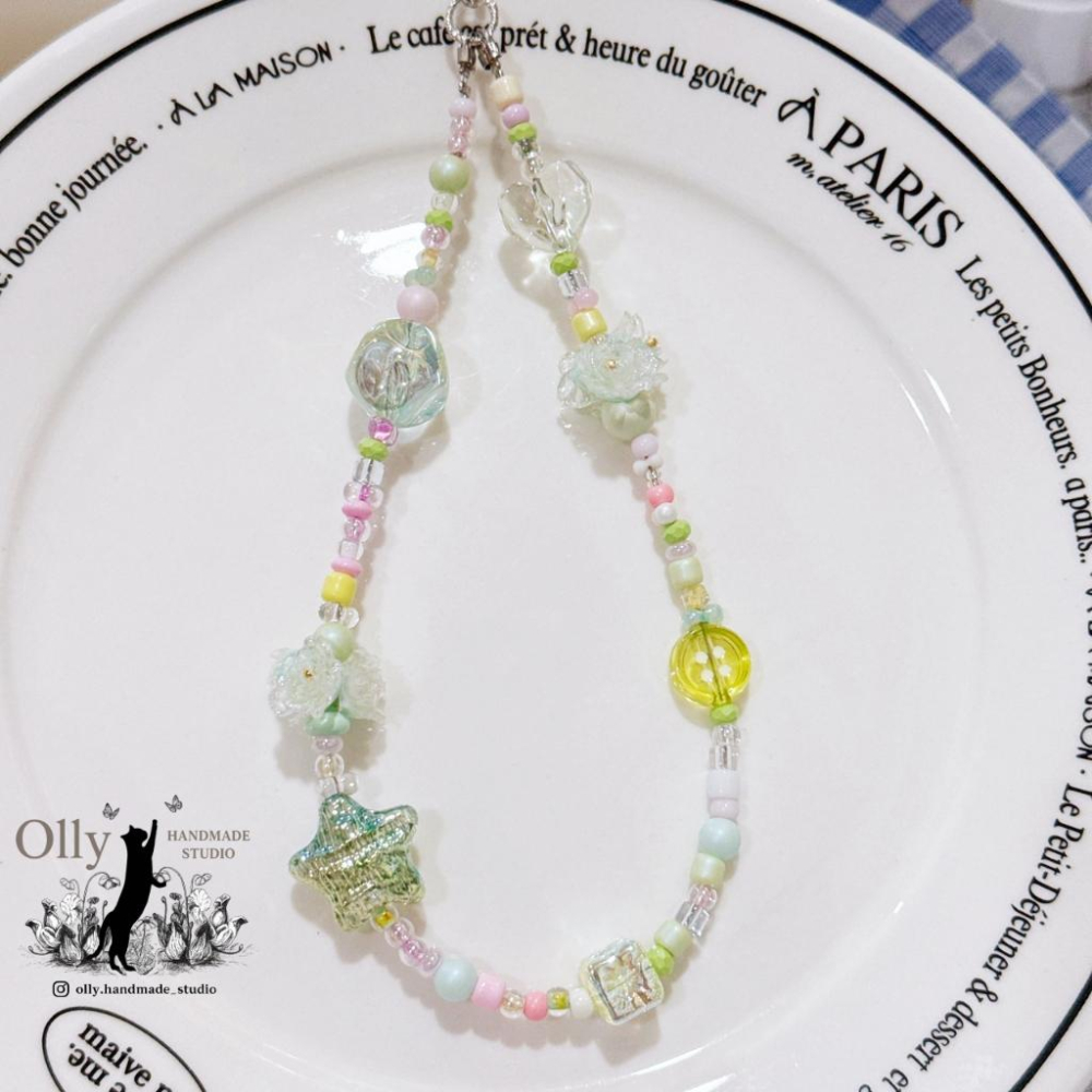 【Olly】春日薄荷 彩珠手機掛鍊 手工串珠掛繩 防摔防掉落吊飾 貓 生日禮物 閨蜜禮物 交換禮物-細節圖3