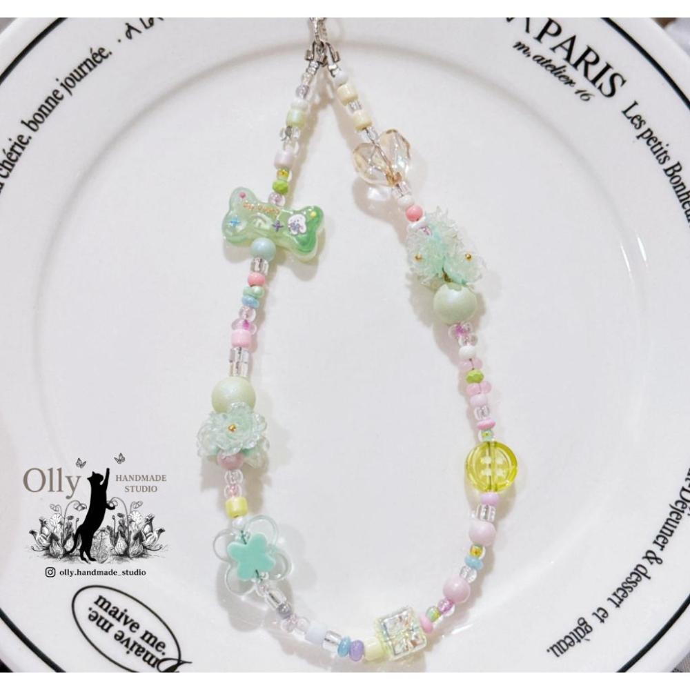 【Olly】春日薄荷 彩珠手機掛鍊 手工串珠掛繩 防摔防掉落吊飾 貓 生日禮物 閨蜜禮物 交換禮物-細節圖4