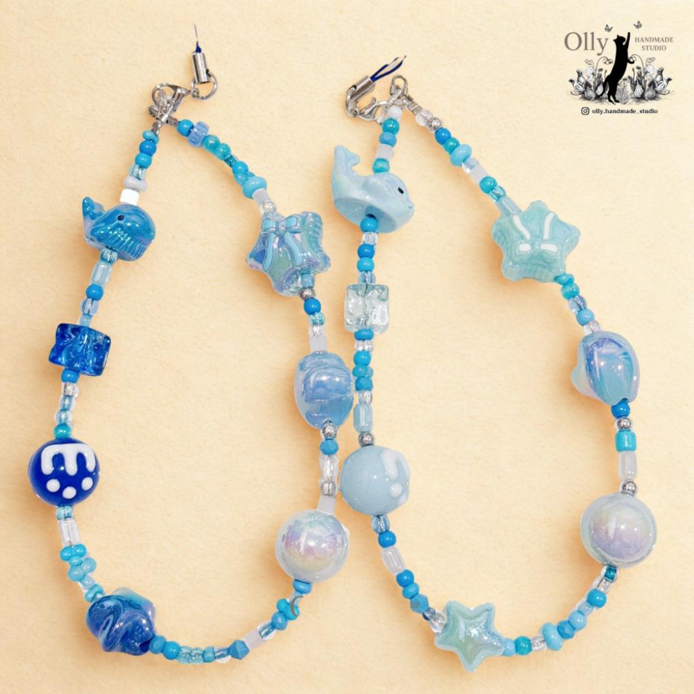 【Olly】海洋萌友 彩珠手機掛鍊 手工串珠掛繩 防摔防掉落吊飾 鯨魚 章魚 河豚 海豚 生日禮物 閨蜜禮物 交換禮物-細節圖2