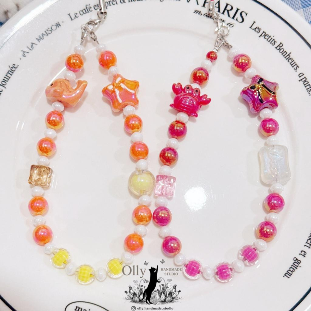 【Olly】海洋萌友 彩珠手機掛鍊 手工串珠掛繩 防摔防掉落吊飾 鯨魚 章魚 河豚 海豚 生日禮物 閨蜜禮物 交換禮物-細節圖5