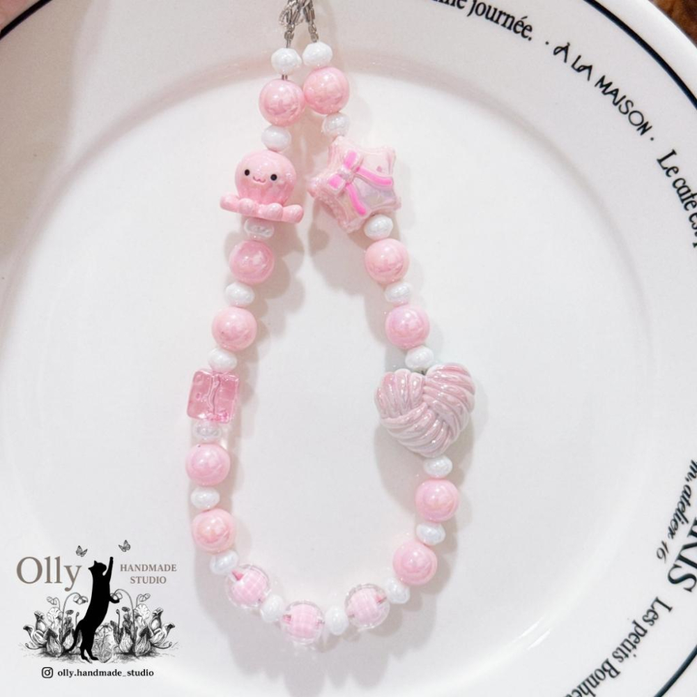 【Olly】海洋萌友 彩珠手機掛鍊 手工串珠掛繩 防摔防掉落吊飾 鯨魚 章魚 河豚 海豚 生日禮物 閨蜜禮物 交換禮物-細節圖6
