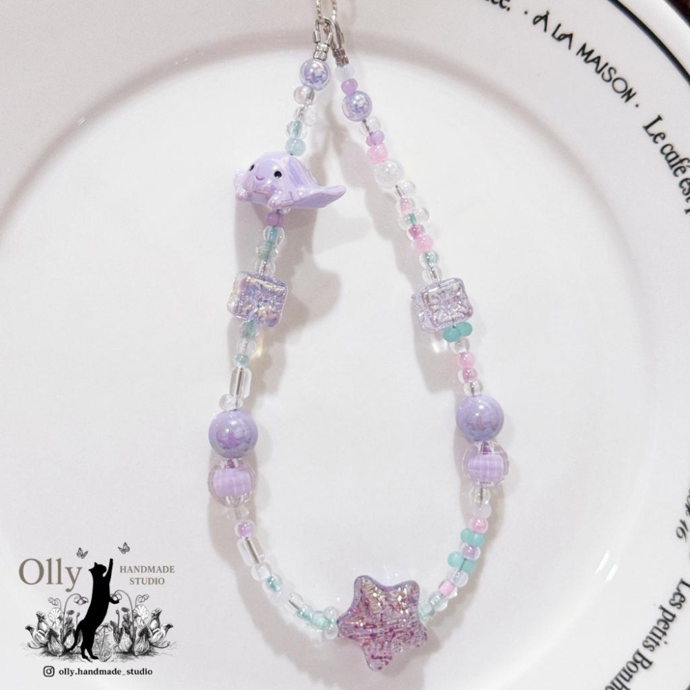 【Olly】海洋萌友 彩珠手機掛鍊 手工串珠掛繩 防摔防掉落吊飾 鯨魚 章魚 河豚 海豚 生日禮物 閨蜜禮物 交換禮物-細節圖8