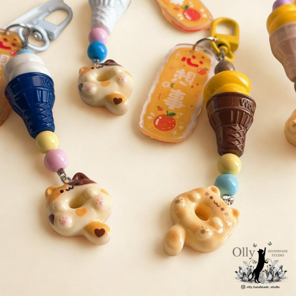 【Olly】甜點貓咪 吊飾 包掛 鑰匙圈 閨蜜禮物 交換禮物 生日禮物 幸運小物 開運必備 可愛文創-細節圖2