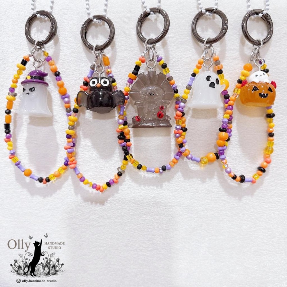 【Olly】鬼怪南瓜小隊 串珠吊飾 掛鍊 夜光幽靈 南瓜 骷髏 墓碑 節慶禮物 閨蜜禮物 交換禮物 節慶 應景小物-細節圖2