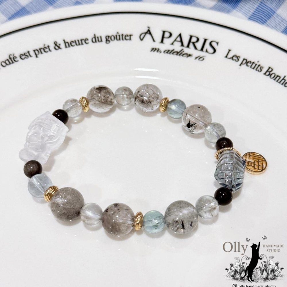 【Olly】設計款【海的守護－媽祖】水晶彈性手鍊 親過山邊媽祖香爐 生日禮物 平安庇佑 海藍寶 白水晶 建廟義賣-細節圖3