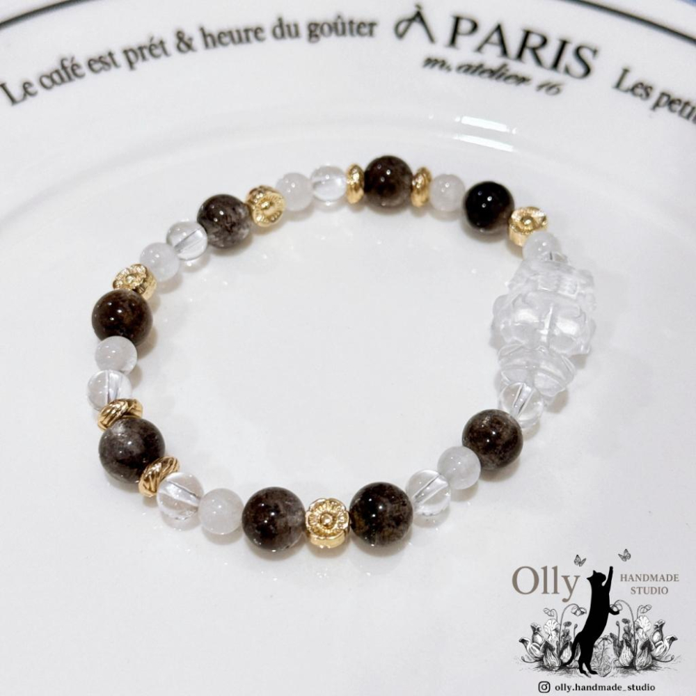 【Olly】設計款【海的守護－媽祖】水晶彈性手鍊 親過山邊媽祖香爐 生日禮物 平安庇佑 海藍寶 白水晶 建廟義賣-細節圖4