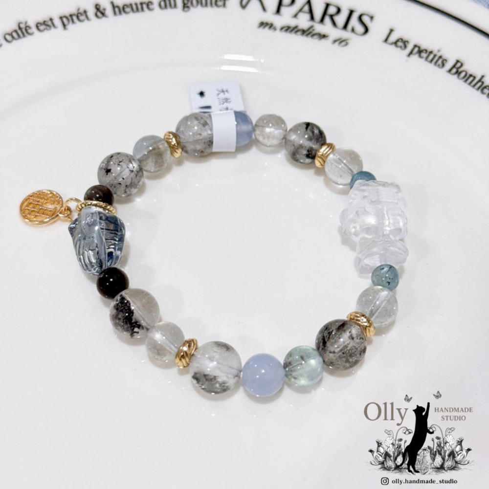 【Olly】設計款【海的守護－媽祖】水晶彈性手鍊 親過山邊媽祖香爐 生日禮物 平安庇佑 海藍寶 白水晶 建廟義賣-細節圖5