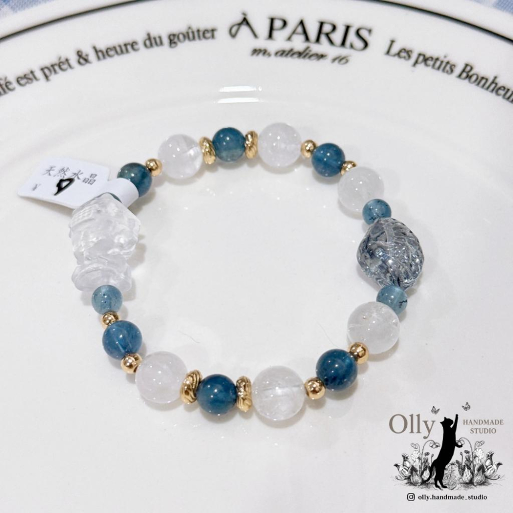 【Olly】設計款【海的守護－媽祖】水晶彈性手鍊 親過山邊媽祖香爐 生日禮物 平安庇佑 海藍寶 白水晶 建廟義賣-細節圖7