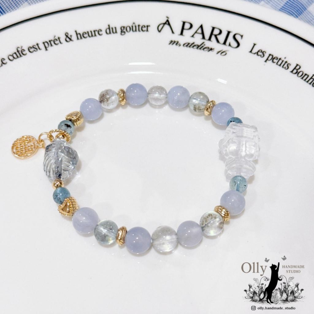 【Olly】設計款【海的守護－媽祖】水晶彈性手鍊 親過山邊媽祖香爐 生日禮物 平安庇佑 海藍寶 白水晶 建廟義賣-細節圖8