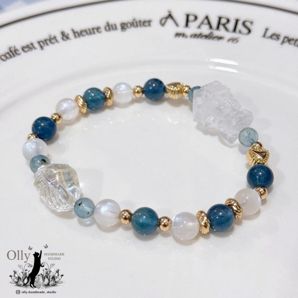 【Olly】設計款【海的守護－媽祖】水晶彈性手鍊 親過山邊媽祖香爐 生日禮物 平安庇佑 海藍寶 白水晶 建廟義賣-細節圖9