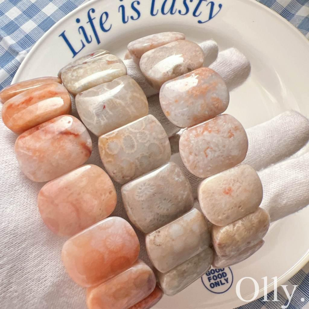 【Olly】珊瑚玉手排【18圍】珊瑚玉 彈性手排可改小 手鍊 手環 菊花石 珊瑚玉 生日禮物 交換禮物 耶誕節AE280-細節圖3