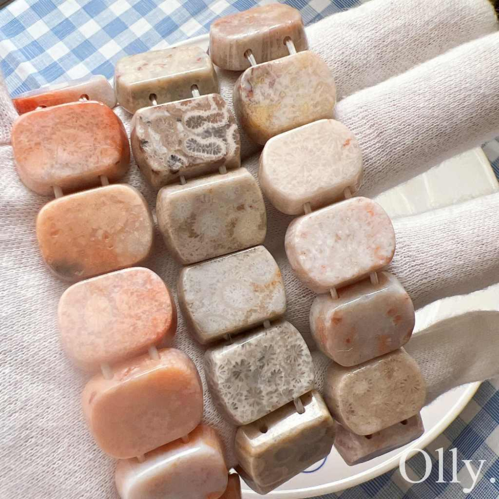 【Olly】珊瑚玉手排【18圍】珊瑚玉 彈性手排可改小 手鍊 手環 菊花石 珊瑚玉 生日禮物 交換禮物 耶誕節AE280-細節圖4