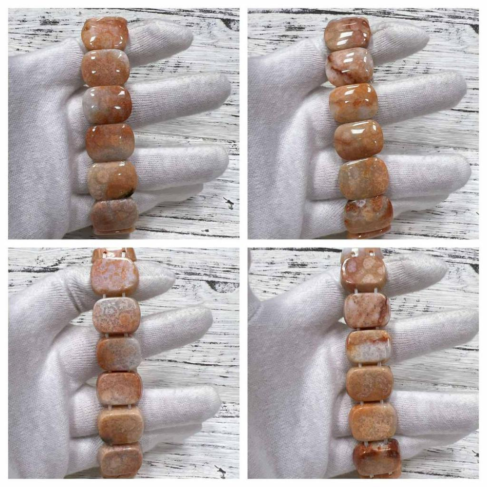 【Olly】珊瑚玉手排【18圍】珊瑚玉 彈性手排可改小 手鍊 手環 菊花石 珊瑚玉 生日禮物 交換禮物 耶誕節AE280-細節圖5