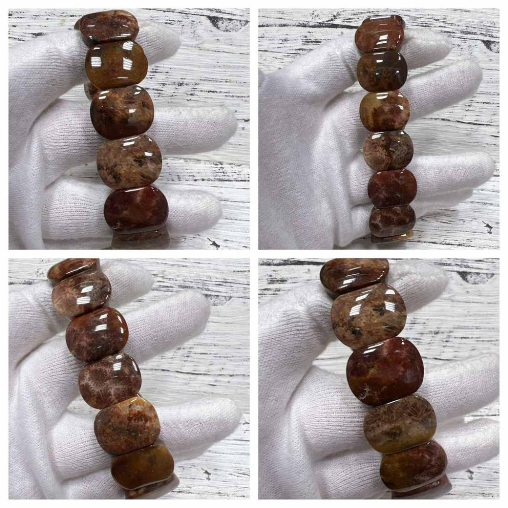 【Olly】珊瑚玉手排【18圍】珊瑚玉 彈性手排可改小 手鍊 手環 菊花石 珊瑚玉 生日禮物 交換禮物 耶誕節AE280-細節圖7