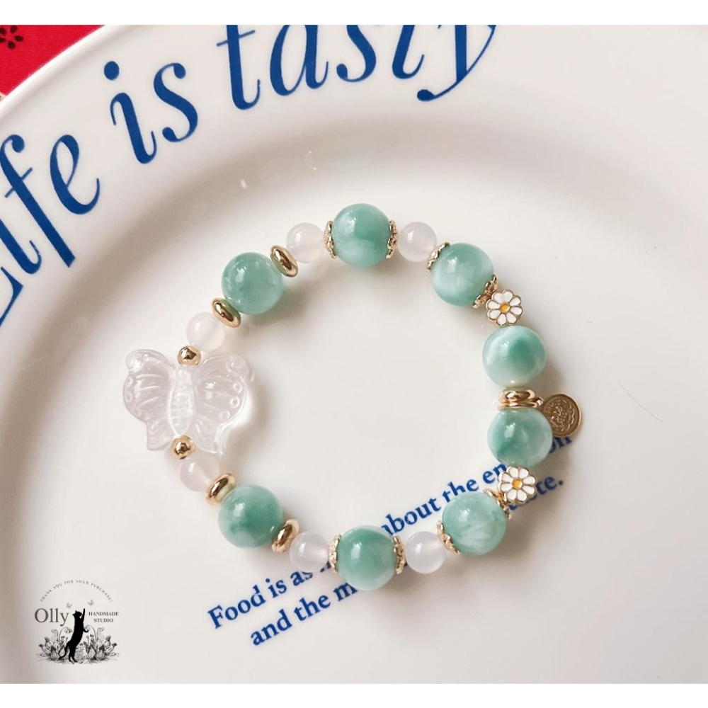 【Olly】設計款【綠意精靈】綠海紋石 彈性手鍊 情人節 母親節 生日禮物 交換禮物 彈性手環 手鍊 手串 耶誕節-細節圖2