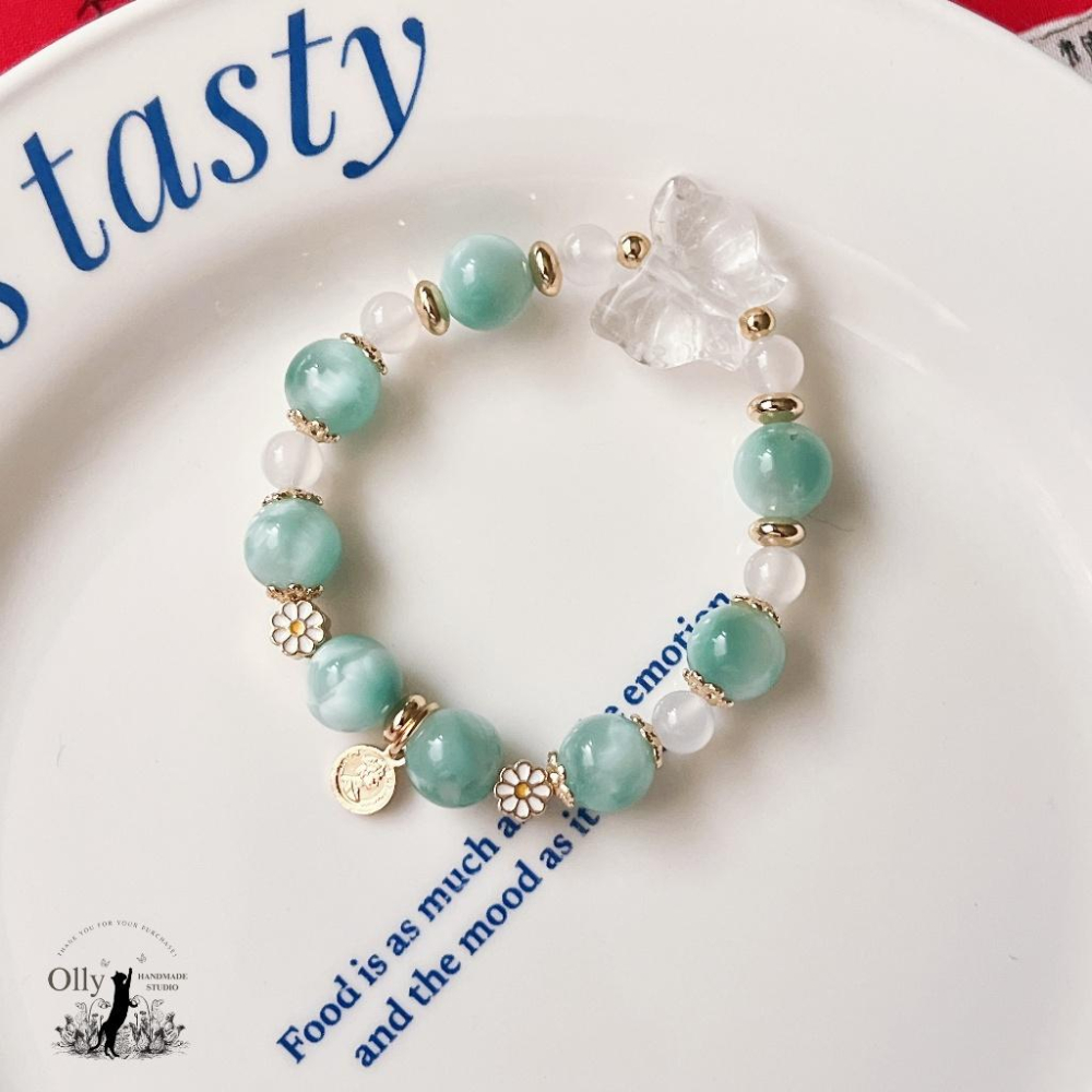 【Olly】設計款【綠意精靈】綠海紋石 彈性手鍊 情人節 母親節 生日禮物 交換禮物 彈性手環 手鍊 手串 耶誕節-細節圖3