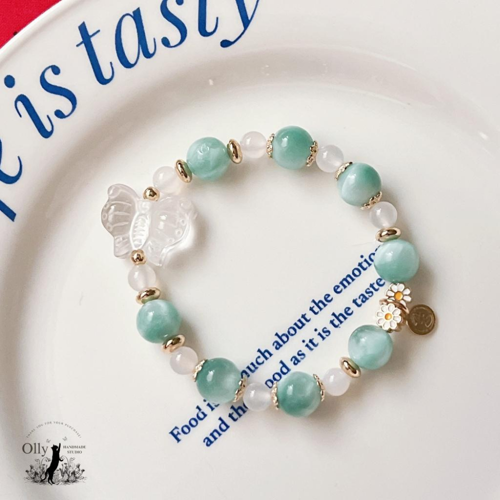 【Olly】設計款【綠意精靈】綠海紋石 彈性手鍊 情人節 母親節 生日禮物 交換禮物 彈性手環 手鍊 手串 耶誕節-細節圖4