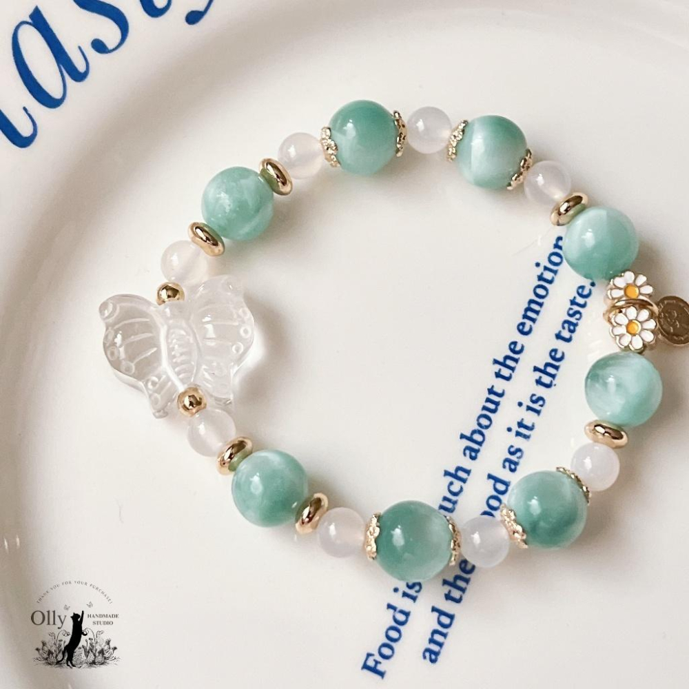 【Olly】設計款【綠意精靈】綠海紋石 彈性手鍊 情人節 母親節 生日禮物 交換禮物 彈性手環 手鍊 手串 耶誕節-細節圖5