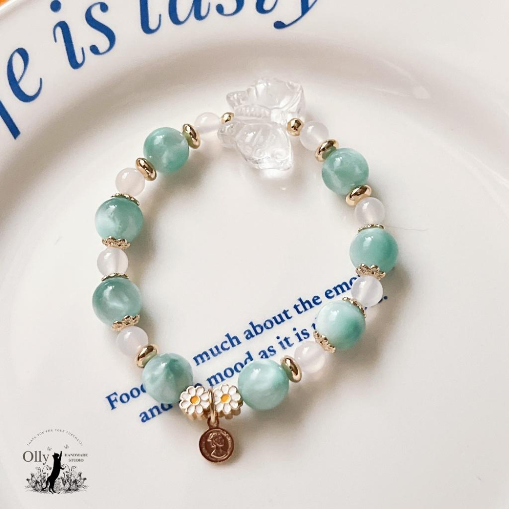 【Olly】設計款【綠意精靈】綠海紋石 彈性手鍊 情人節 母親節 生日禮物 交換禮物 彈性手環 手鍊 手串 耶誕節-細節圖6
