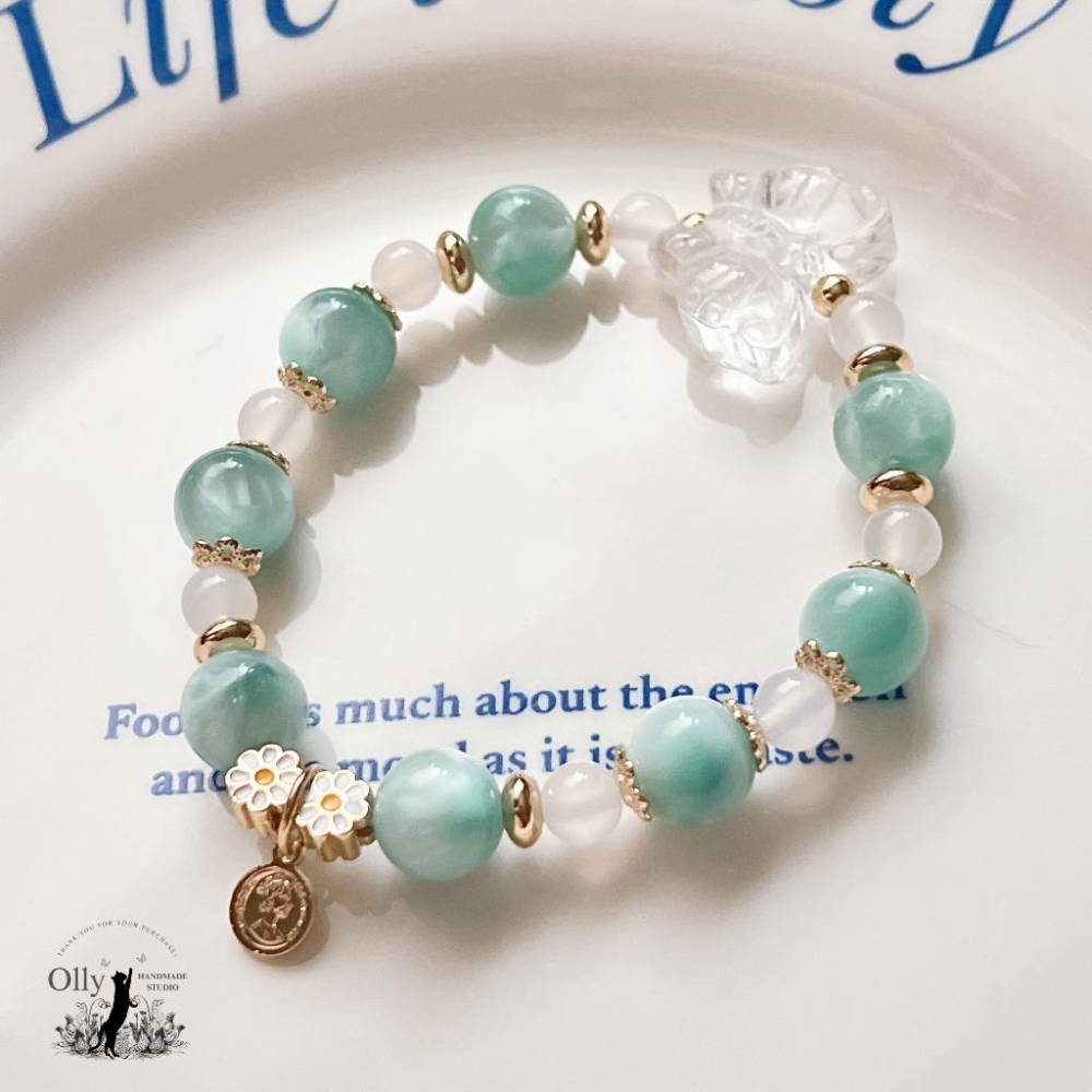 【Olly】設計款【綠意精靈】綠海紋石 彈性手鍊 情人節 母親節 生日禮物 交換禮物 彈性手環 手鍊 手串 耶誕節-細節圖7