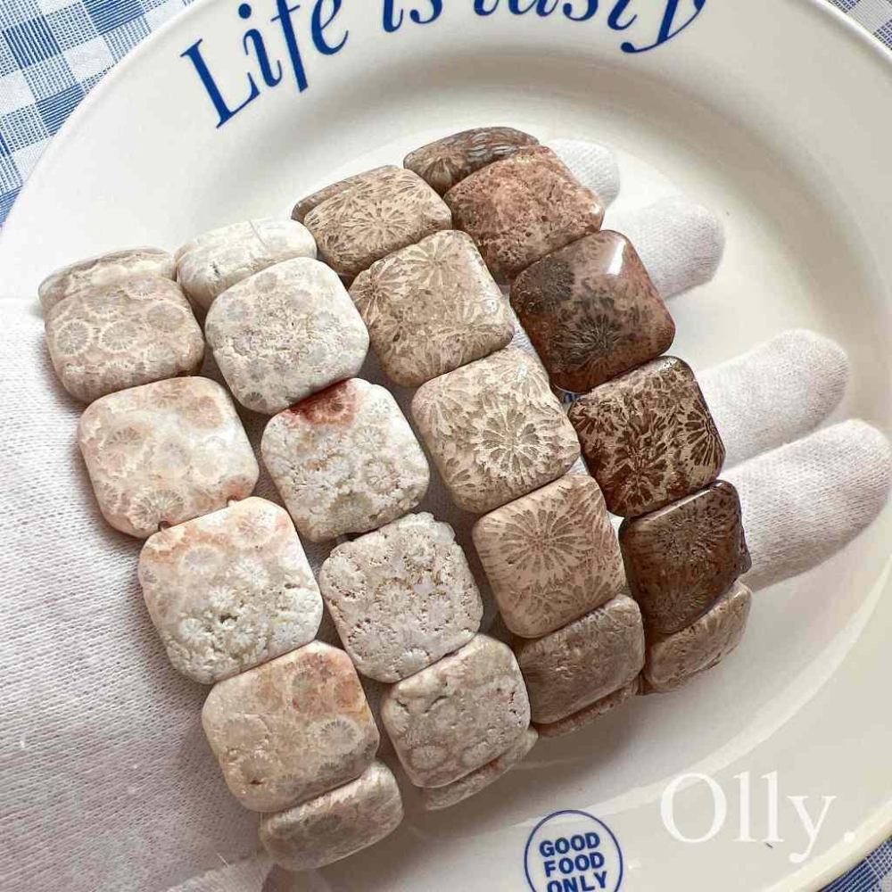 【Olly】珊瑚玉手排【大正方骨骼料】彈性手排 手鍊 手環 菊花石 珊瑚玉 生日禮物 交換禮物 聖誕節 收藏 BN488-細節圖2