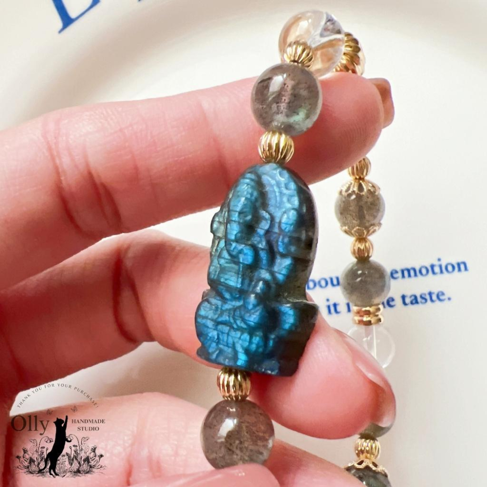 【Olly】設計款【象神】拉長石 魔鬼藍 暴力藍 灰拉長石 光譜石 彈性手鍊 水晶手串 情人節 母親節 閨蜜 生日禮物-細節圖3