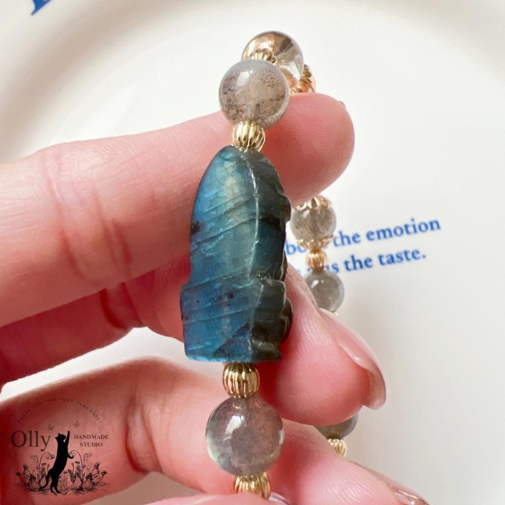 【Olly】設計款【象神】拉長石 魔鬼藍 暴力藍 灰拉長石 光譜石 彈性手鍊 水晶手串 情人節 母親節 閨蜜 生日禮物-細節圖4