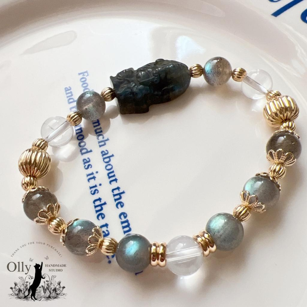 【Olly】設計款【象神】拉長石 魔鬼藍 暴力藍 灰拉長石 光譜石 彈性手鍊 水晶手串 情人節 母親節 閨蜜 生日禮物-細節圖5