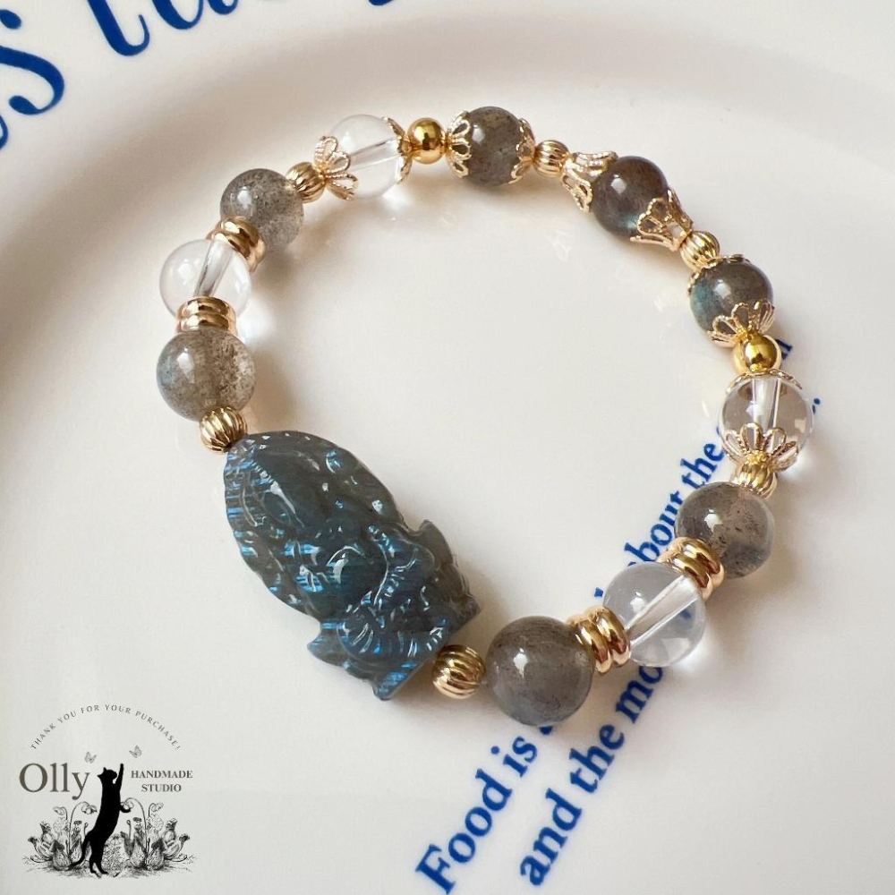 【Olly】設計款【象神】拉長石 魔鬼藍 暴力藍 灰拉長石 光譜石 彈性手鍊 水晶手串 情人節 母親節 閨蜜 生日禮物-細節圖6